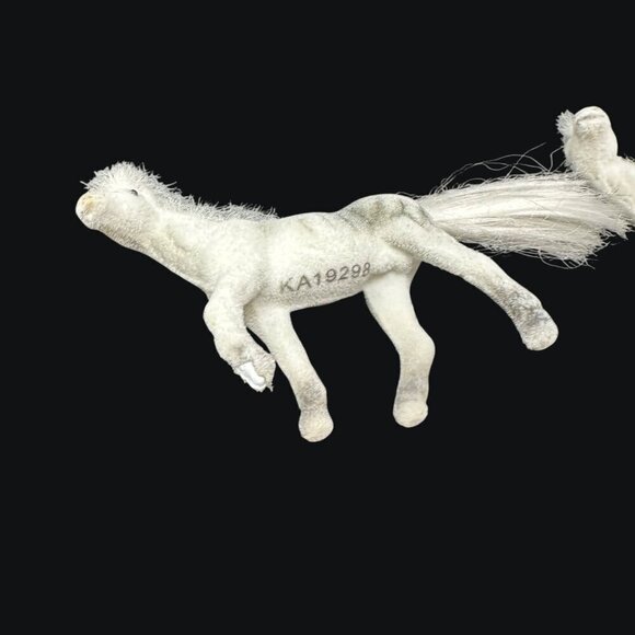 Vintage White Flocked Pony Fur Mane Tail 3in Miniature Horse Toy Fuzzy White - Picture 6 of 14
